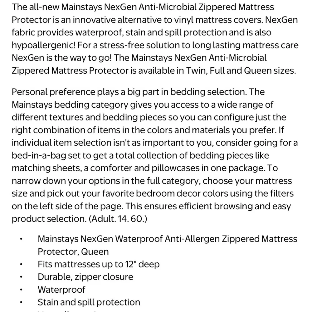 Mainstays NexGen White Mattress Protector